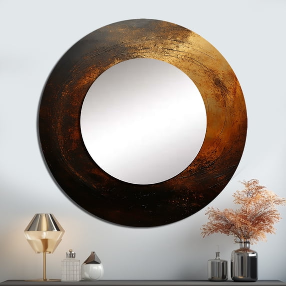 Designart "Solar System With A Bronze Black Hole" Our Solar System Rund Mirror For Wall Decor - Large Yellow Round Print Mirror - Round Astronomy Mirror - Wall Mounted Round Large Mirror - 29" x 29"