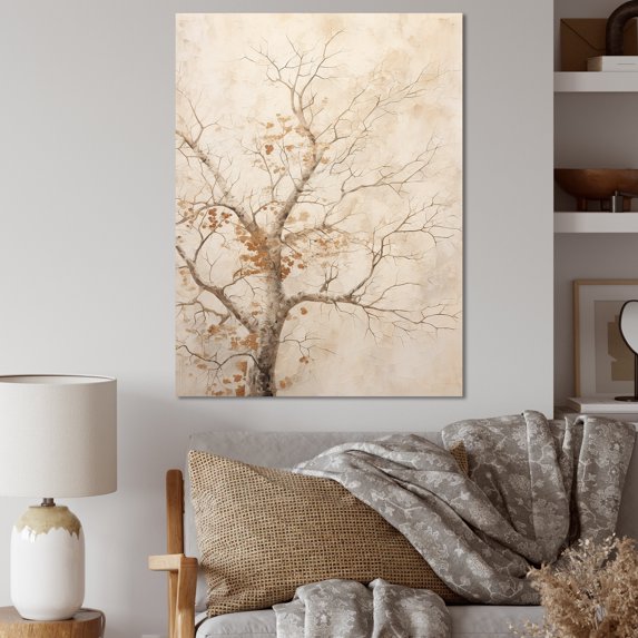 Designart "Solitary Beige Maple Serenity" Tree Maple Canvas Art Print