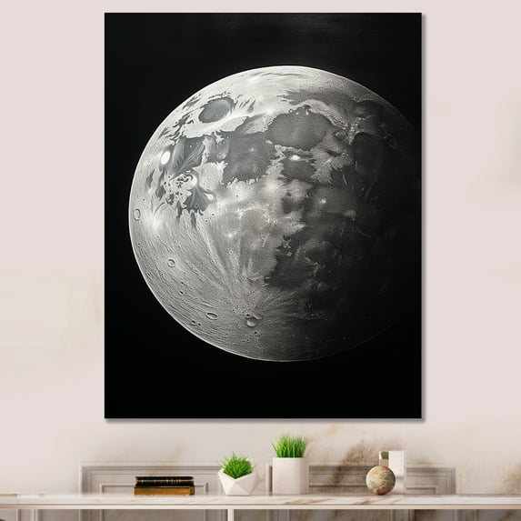 Designart "Solitary Moon In Black And Silver I" Moon Canvas Wall Art