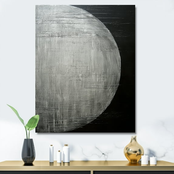 Designart "Solitary Moon In Black And Silver" Moon Wall Art Living Room