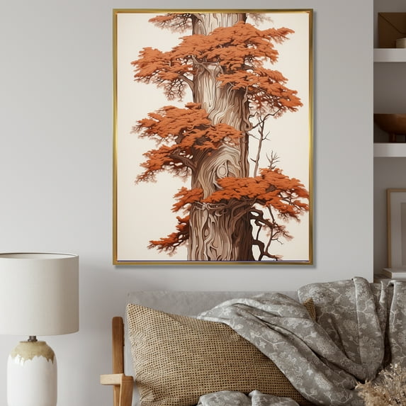 Designart "Solitary Rising Redwoods III" Tree Redwood Floater Framed Canvas Wall Art