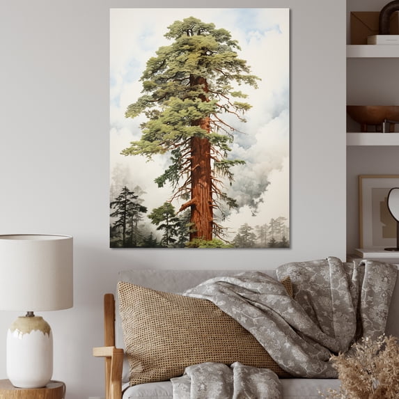 Designart "Solitary Rising Redwoods" Tree Redwood Canvas Art Print