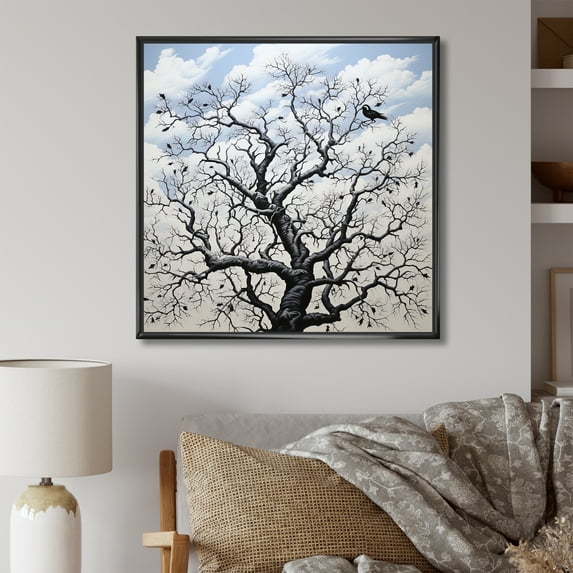 Designart "Solitary Tree In Monochrome I" Tree Monochrome Floater Framed Canvas Art Print