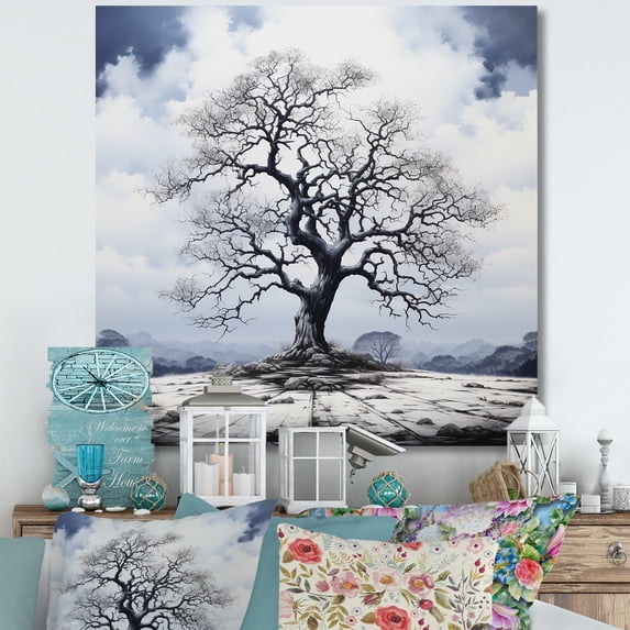 Designart "Solitary Tree In Monochrome" Tree Monochrome Wall Decor