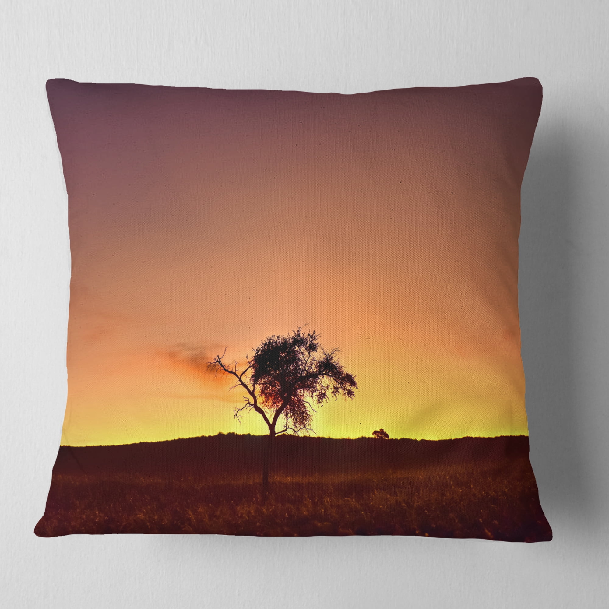 Designart Solitary Tree in Namib Desert - African Landscape Printed Throw Pillow - 18x18
