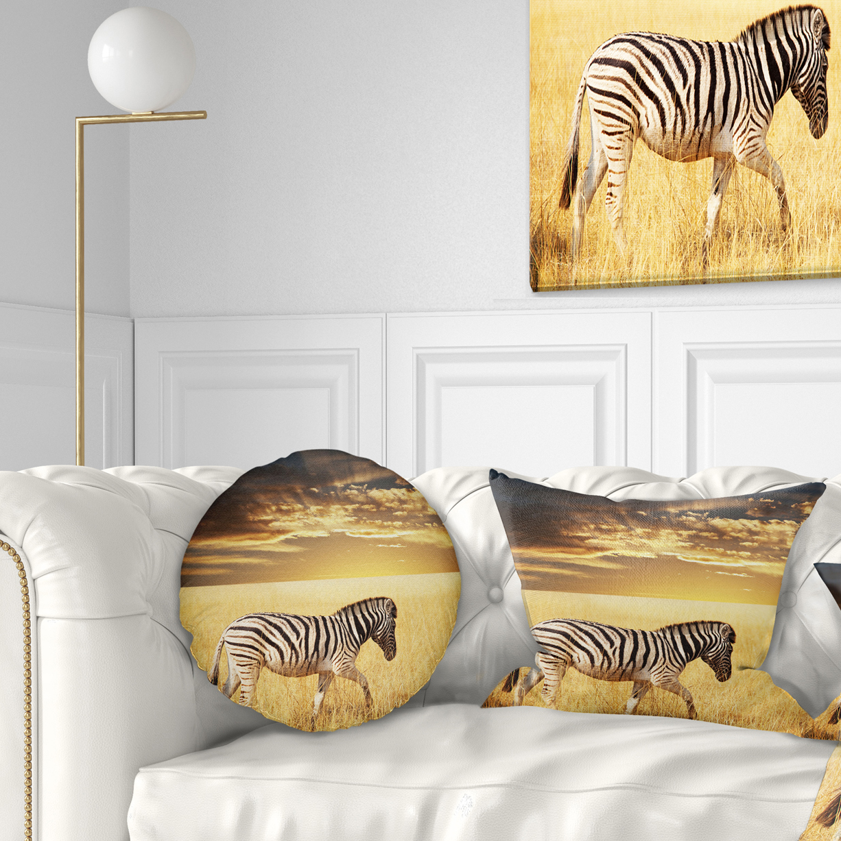 Designart Solitary Zebra Walking in Grassland - African Throw Pillow - 12x20