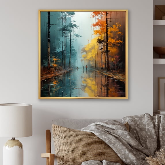 Designart "Solitude In The Autumn Forest" Forest Floater Framed Wall Decor