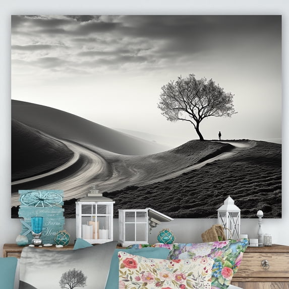 Designart "Solitude Tree In Black And White Photography" Tree Canvas Wall Art