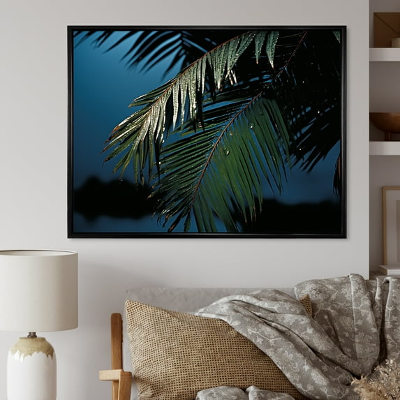 Designart "Solitude Under The Sapphire Palm Tree Night" Palms & Palm Trees Floater Framed Wall Art Prints