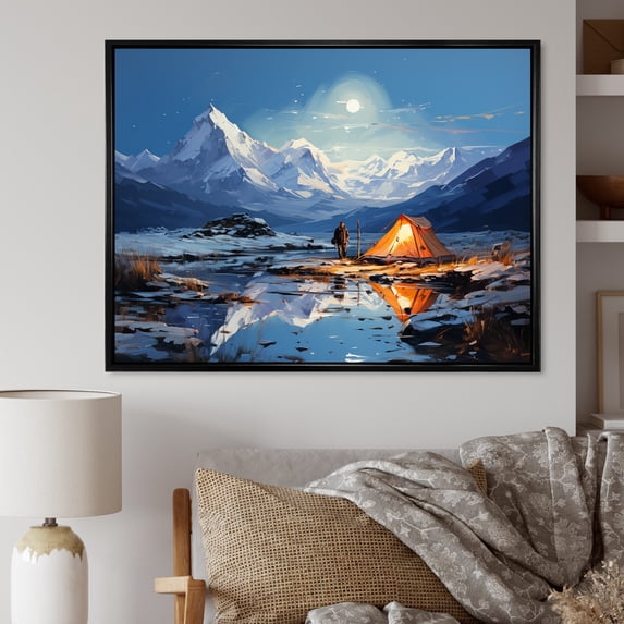 Designart "Solitude in Mountain Camping III" Landscapes Framed Wall Art - Country Blue Camping Travel Entryway Framed Wall Art Print
