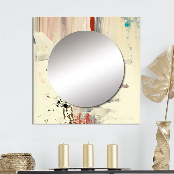 Designart "Solo Dance Minimalist Abstract Art III" Abstract Painting Square Mirror Wall Decor Modern - Large White Square Bathroom Mirror - Square Printed Wall Mirror Art