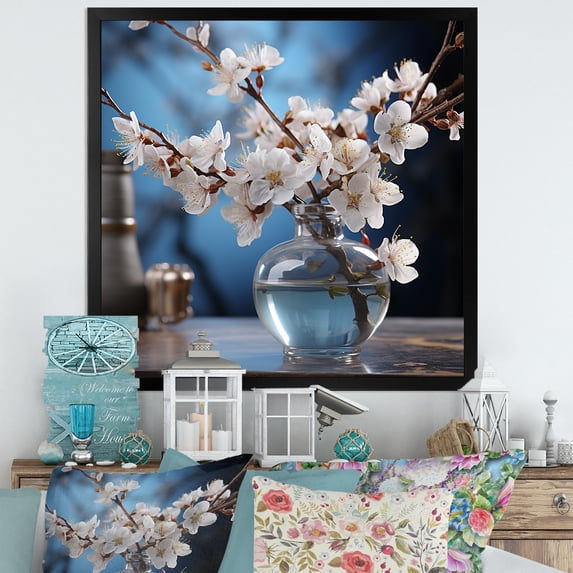 Designart "Solo Gentle Grey Bluebonnet" Blue Bonnets Picture Framed Canvas Prints