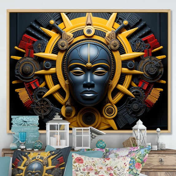 Designart "Songye Power Mystical African Mask III" People Framed Wall Art - Global Blue African Mask Hallway Framed Wall Art Decor