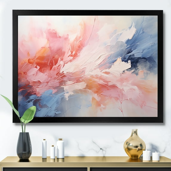Designart "Soothing Swirls Pink and Blue Symphony III" Abstract Framed Wall Art Decor - Modern Pink Abstract Painting Entryway Framed Wall Art