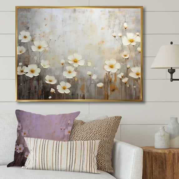 Designart "Sophisticated Taupe And Slate Buttercup Field I" Buttercups Floater Framed Canvas Prints