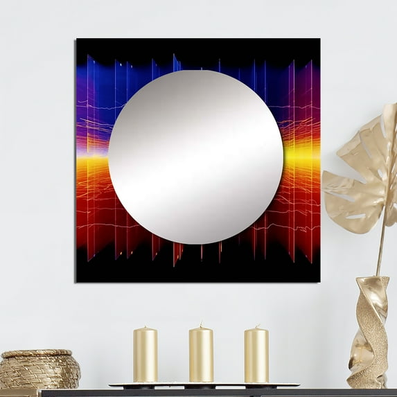Designart "Sound Waveform Abstract Vibrations V" Abstract Shapes Multicolor Large Square Mirror - Square Bedroom Mirror Printed Wall Decor - Transitional Square Printed Wall Mirror Art