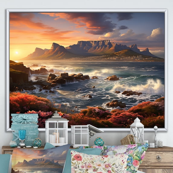 Designart "South African Beauty Table Mountain IV" Landscapes Floater Framed Wall Decor