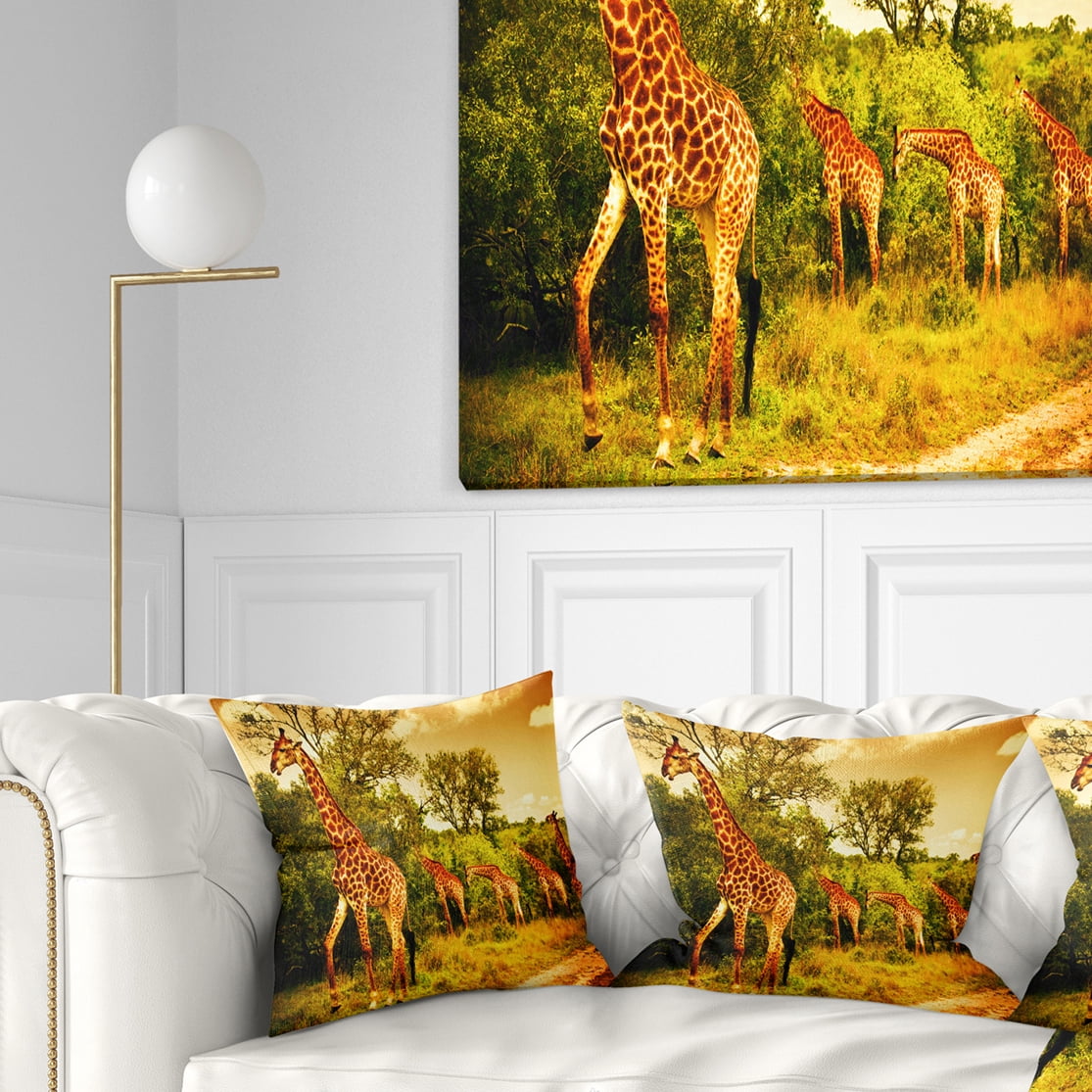 Designart South African Giraffes - African Throw Pillow - 16x16