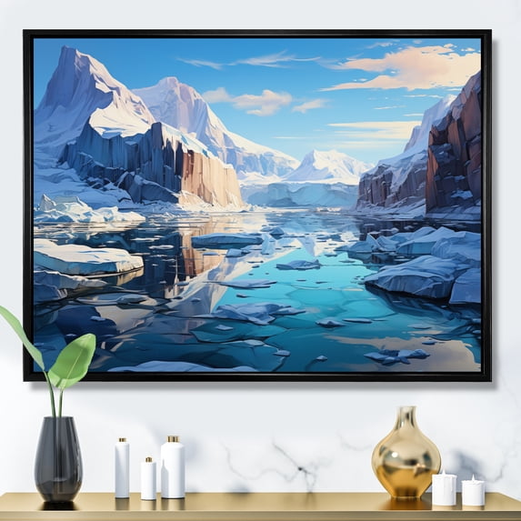 Designart "South Pole Past The Frozen Giant" Winter Landscape Floater Framed Wall Art Living Room