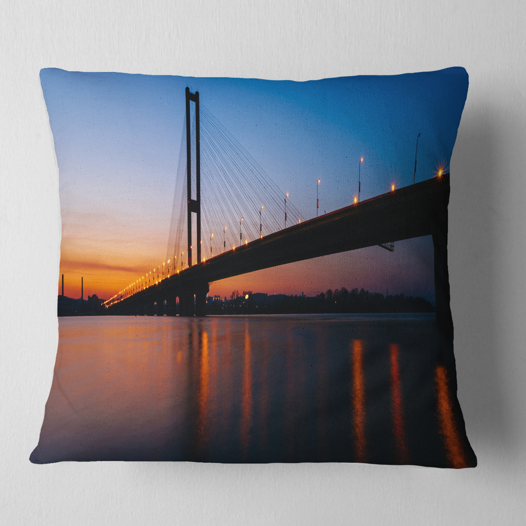 Designart Southern Bridge Panorama in Kiev - Cityscape Throw Pillow - 18x18