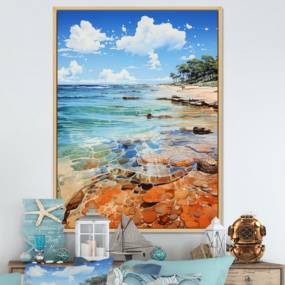 Designart "Southern Shoreline Echoes" Nautical & Beach Floater Framed Wall Art Living Room