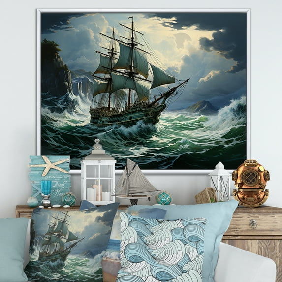 Designart "Sovereigns Of The Pirate-Infested Seas I" Pirate Floater Framed Wall Art Prints