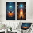 thumbnail image 1 of Designart "Space Meditation Inner Light Connection I" Robot Framed Wall Art Set Of 2 - Modern Blue Frame Gallery Set For Office Decor, 1 of 6