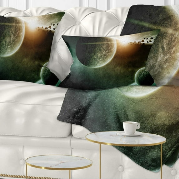 Designart Space Planet Illustration - Contemporary Throw Pillow - 12x20