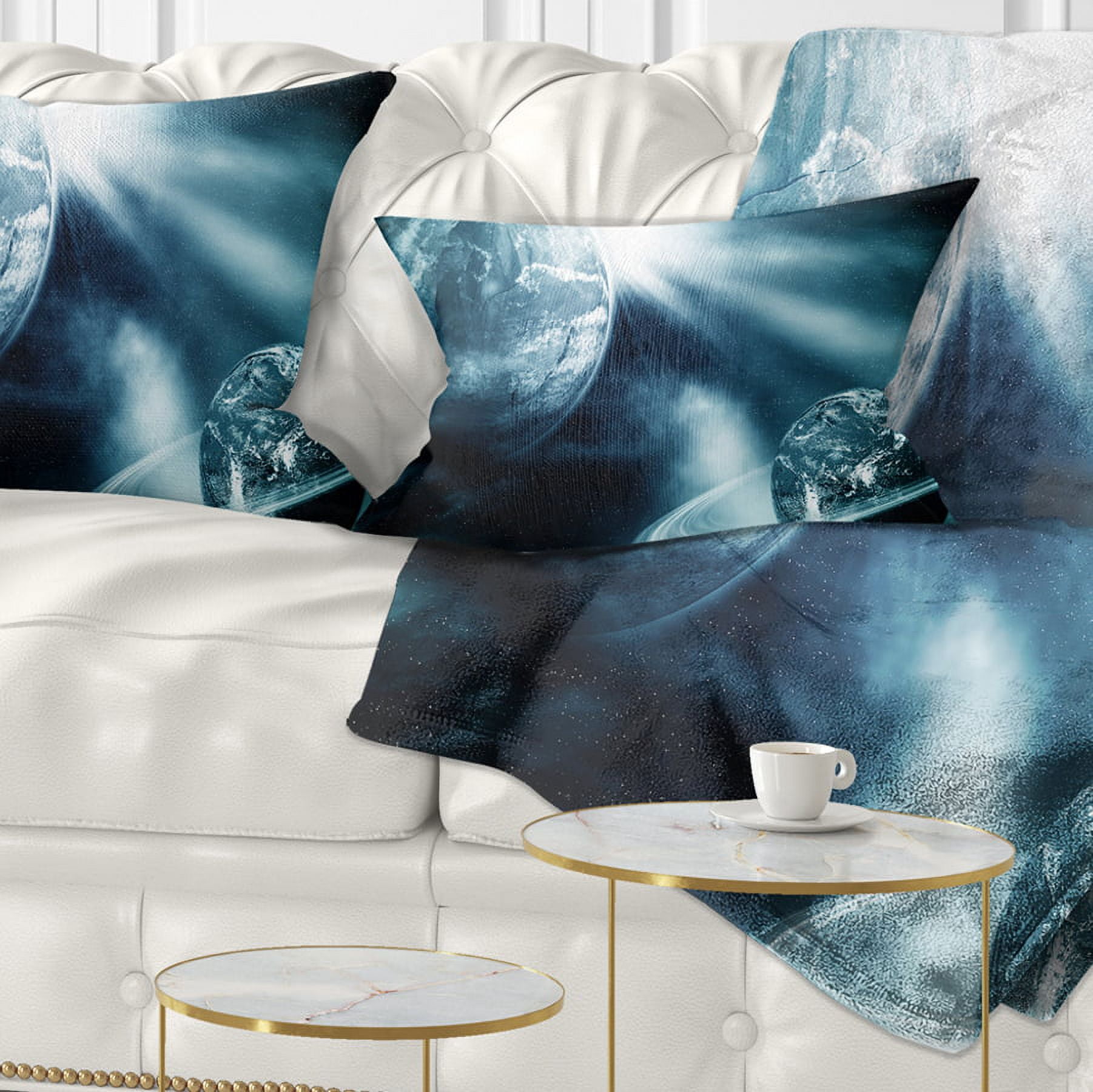 Designart Space View with Two Planets - Spacescape Throw Pillow - 12x20