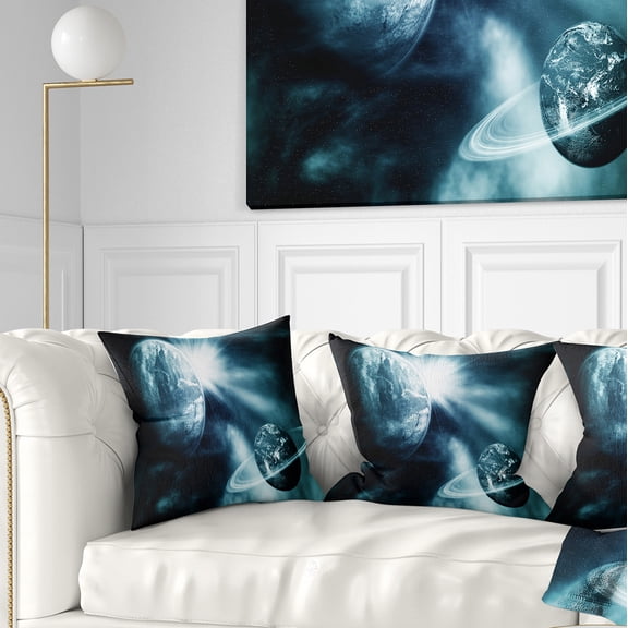 Designart Space View with Two Planets - Spacescape Throw Pillow - 18x18
