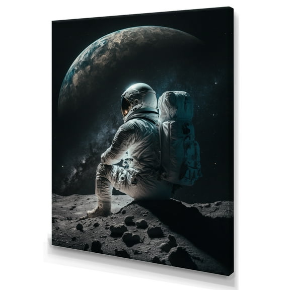 Designart Spaceman On The Moon II Canvas Wall Art