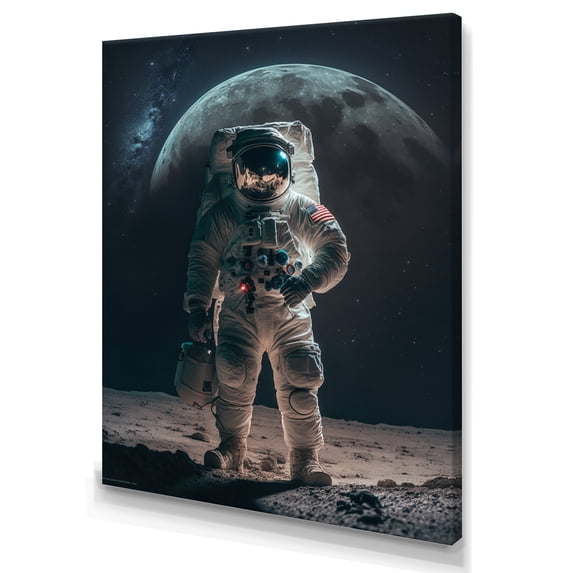 Designart Spaceman On The Moon III Canvas Wall Art