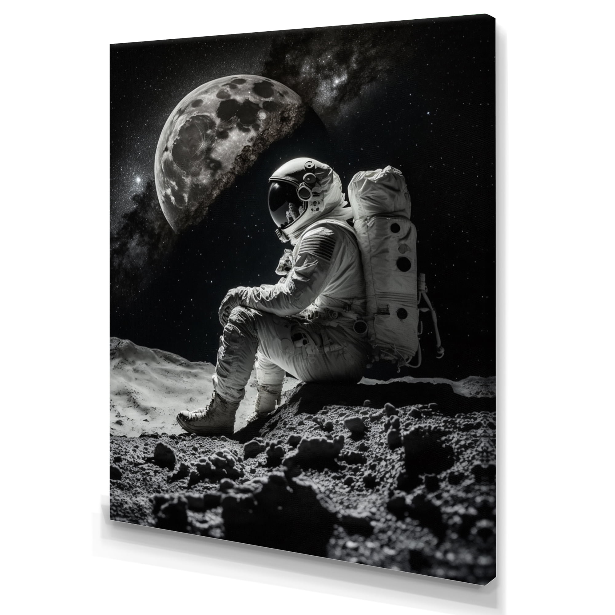 Designart Spaceman On The Moon IV Canvas Wall Art