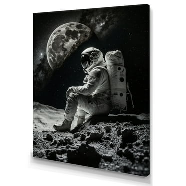 Designart Spaceman On The Moon IV Canvas Wall Art