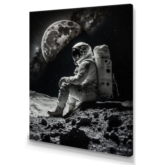 Designart Spaceman On The Moon IV Canvas Wall Art
