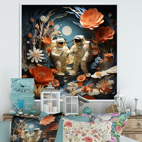Designart "Spacewalk Adventure Inside the Shuttle I" Space Shuttle Floater Framed Canvas Print