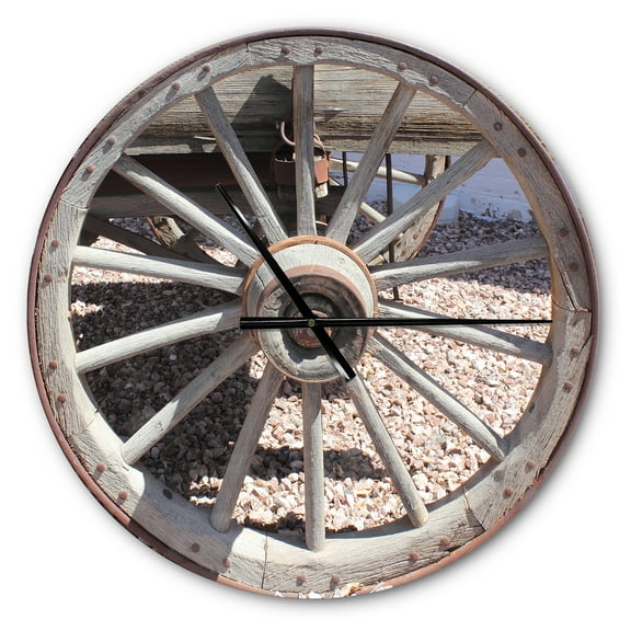 Designart 'Spanish Cottage Carriage Wheel ' Farmhouse wall clock