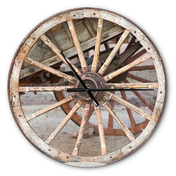 Designart 'Spanish Wooden Country Carriage Wheel ' Farmhouse wall clock