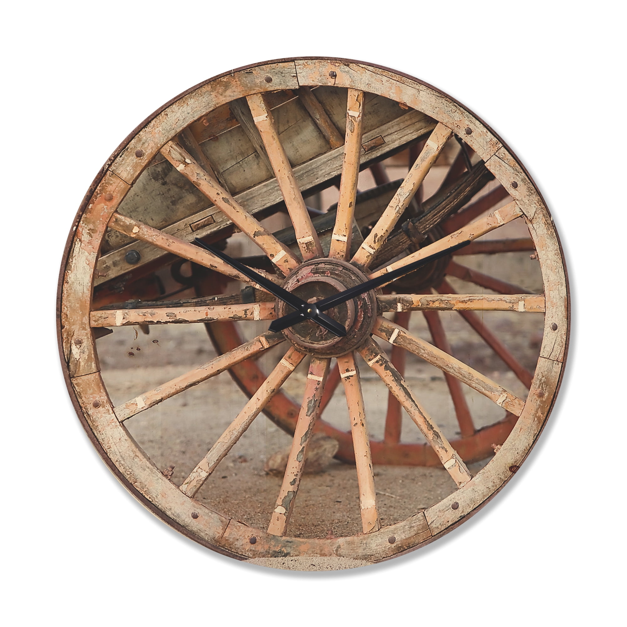 Designart 'Spanish Wooden Country Wagon Wheel ' Farmhouse Wood Wall Clock