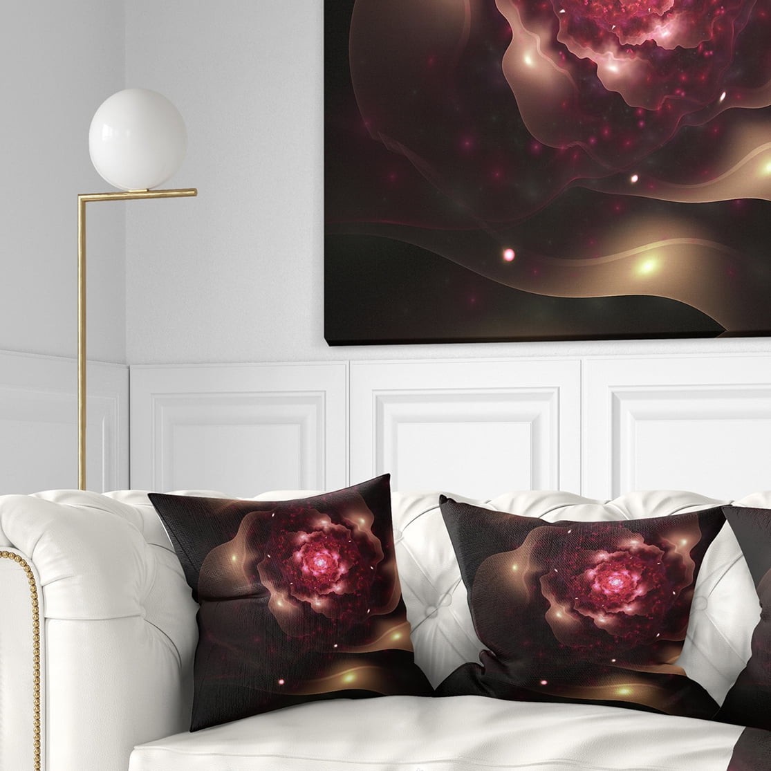 Designart Sparkling Dark Fractal Flower Digital Art - Floral Throw Pillow - 18x18