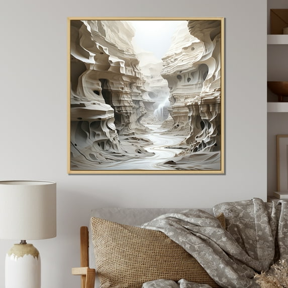 Designart "Sparse Desert Canyon River I" Canyon Floater Framed Wall Art Prints