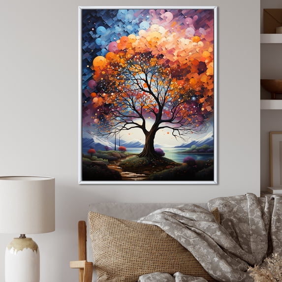 Designart "Spectrum Of Colorful Oaks I" Tree Oak Floater Framed Canvas Art Print