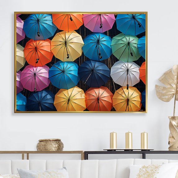 Designart "Spectrum Of Umbrellas III" Sky Floater Framed Canvas Art Print