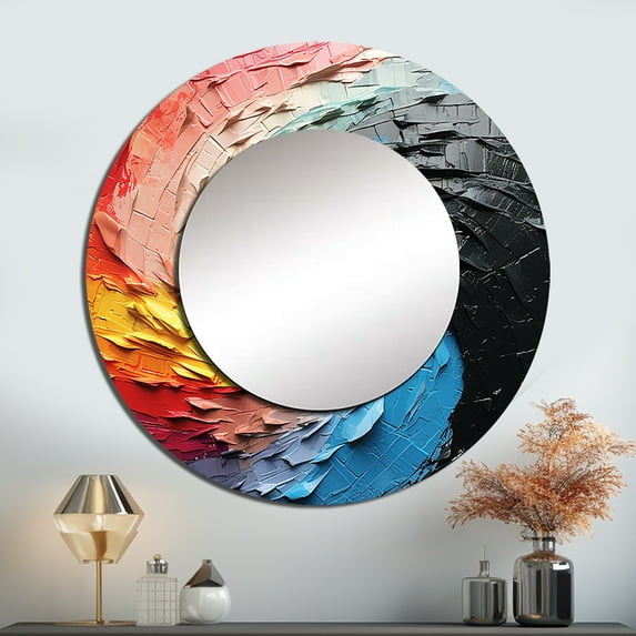 Designart "Spectrum'S Minimalist Vision" Rainbow Rund Mirror For Wall Decor - Large Black Round Print Mirror - Round Traditional Mirror - Wall Mounted Round Large Mirror - 23" x 23"