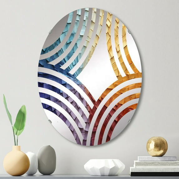 Designart "Spectrum's Balance IV" Rainbow Baptist Fan Round Wall Mirror - Landscapes Oval Printed Decorative Mirror - Multiple Color Options