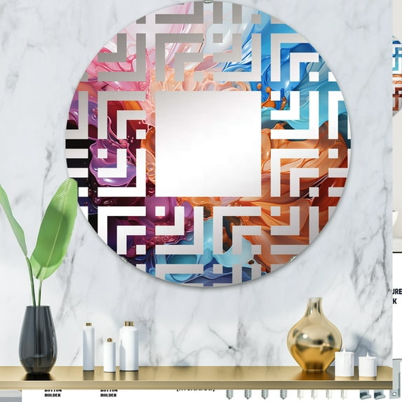 Designart "Spectrum's Fluid Magic" Rainbow Maze Round Wall Mirror - Landscapes Oval Printed Decorative Mirror - Multiple Color Options