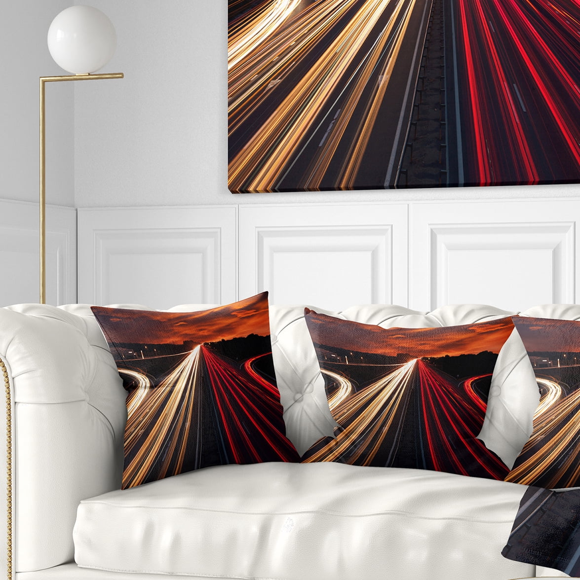 Designart Speed Traffic Trails - Cityscape Digital Throw Pillow - 18x18