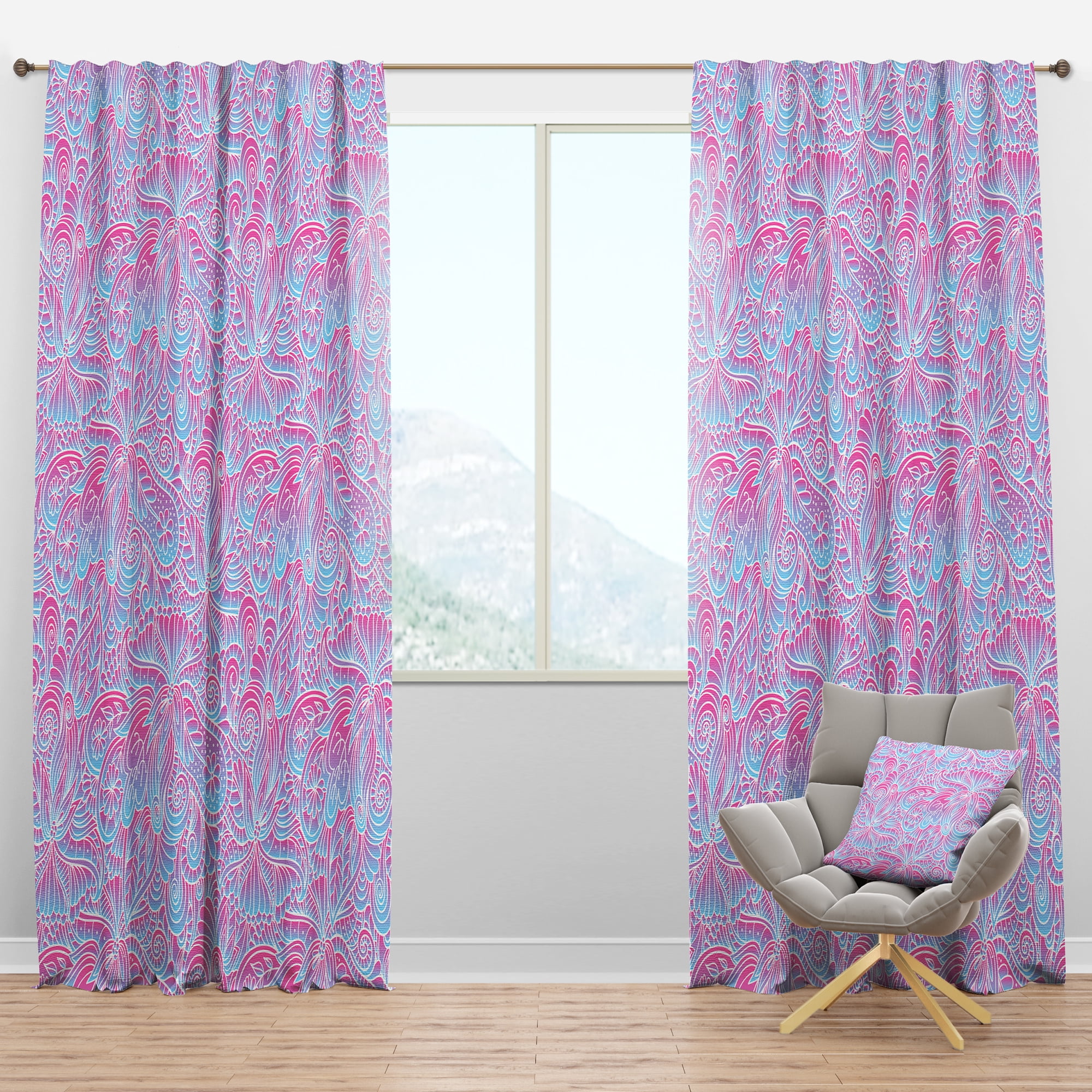Designart 'Spheres Pink Vii' Bohemian \u0026 Eclectic Blackout Curtain Panel, image size:2000x2000