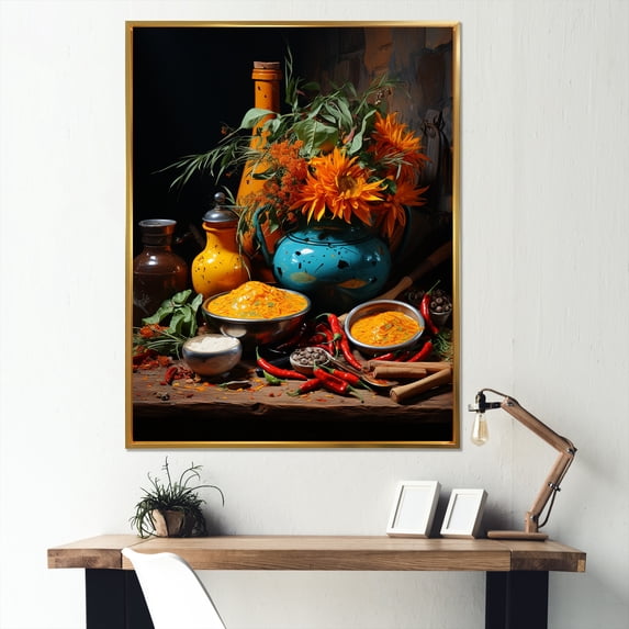 Designart "Spices of India in Indian Art II" People Framed Wall Art - Global Yellow Indian Art Hallway Framed Wall Art Decor