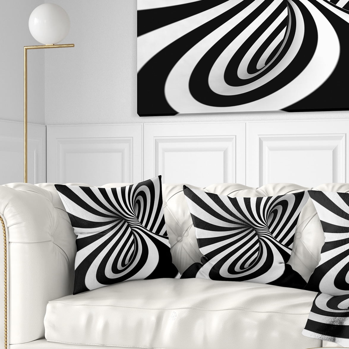Designart Spiral Black n White - Contemporary Throw Pillow - 18x18